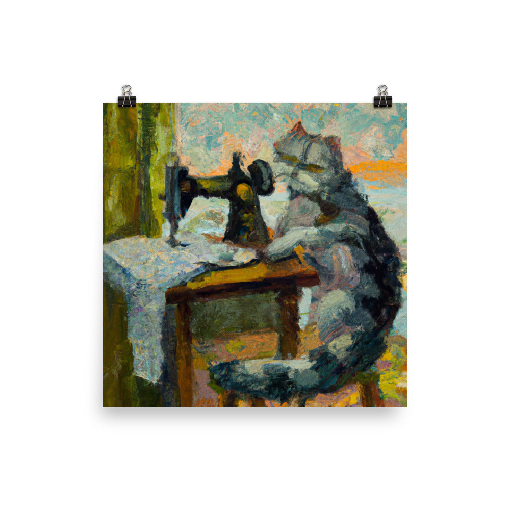 Wall Art Poster with "sewing cat" design - perfect gift for people who love to sew