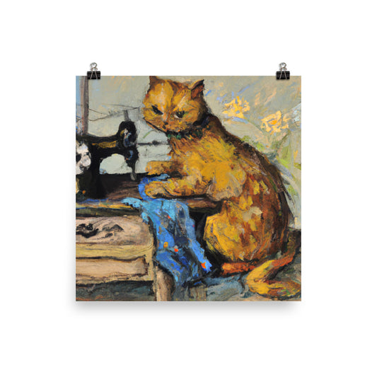 Wall Art Poster with "sewing cat" design - perfect gift for people who love to sew