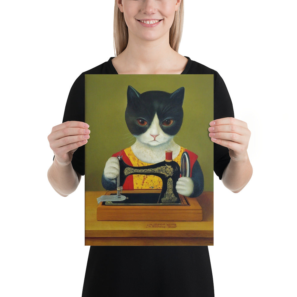 Wall Art Poster with "sewing cat" design - perfect gift for people who love to sew