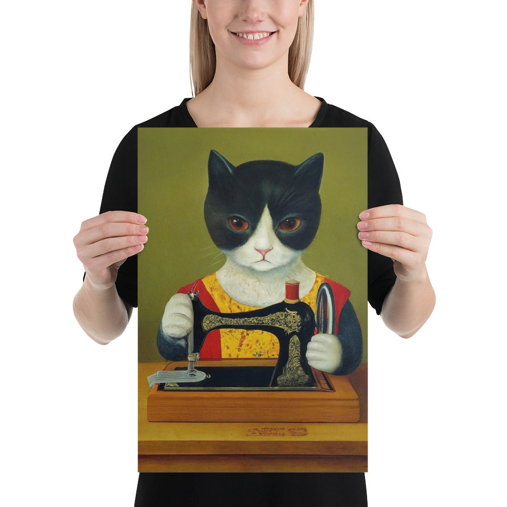 Wall Art Poster with "sewing cat" design - perfect gift for people who love to sew