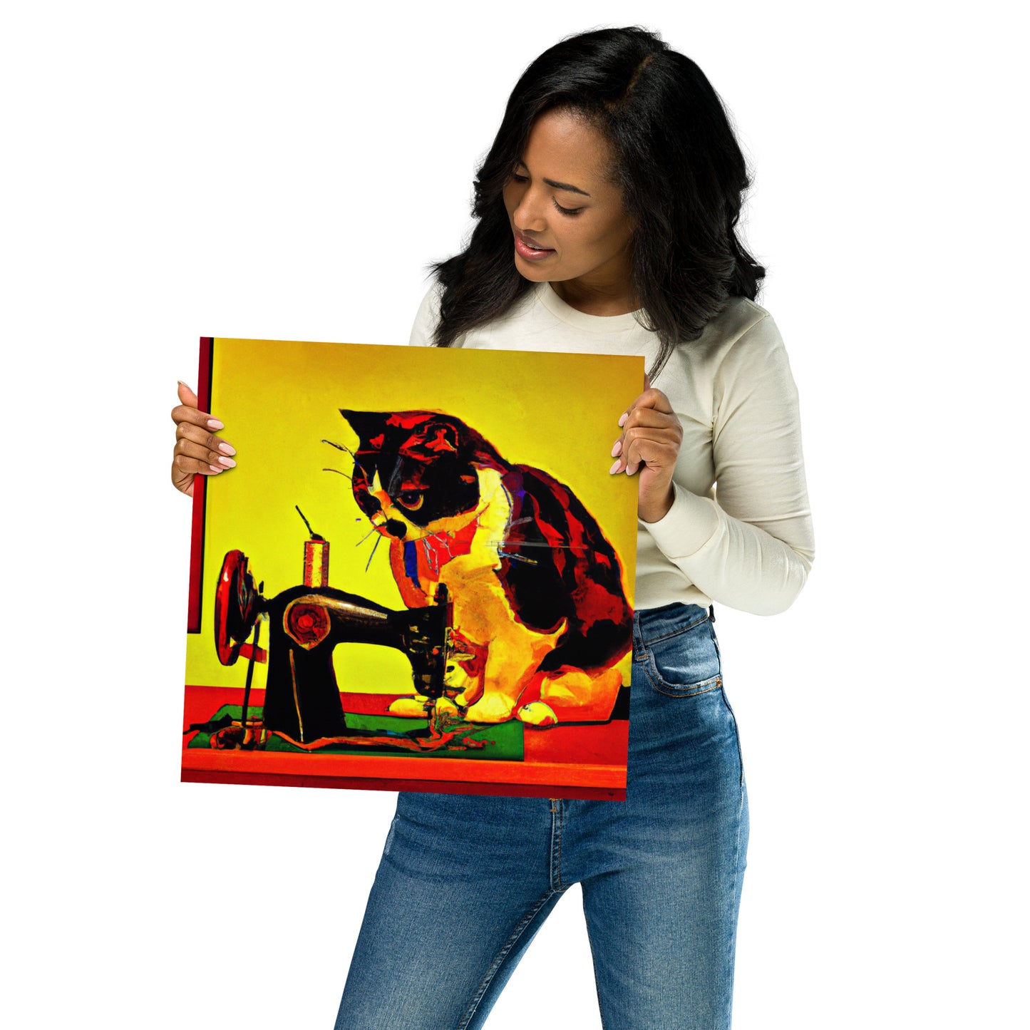 Wall Art Poster with "sewing cat" design - perfect gift for people who love to sew
