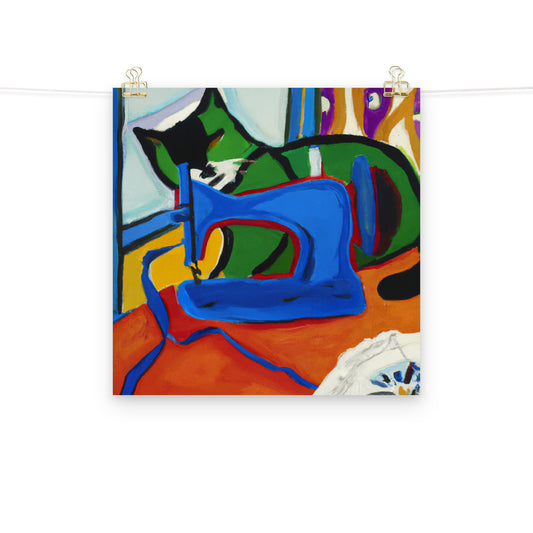 Wall Art Poster with "sewing cat" design - perfect gift for people who love to sew