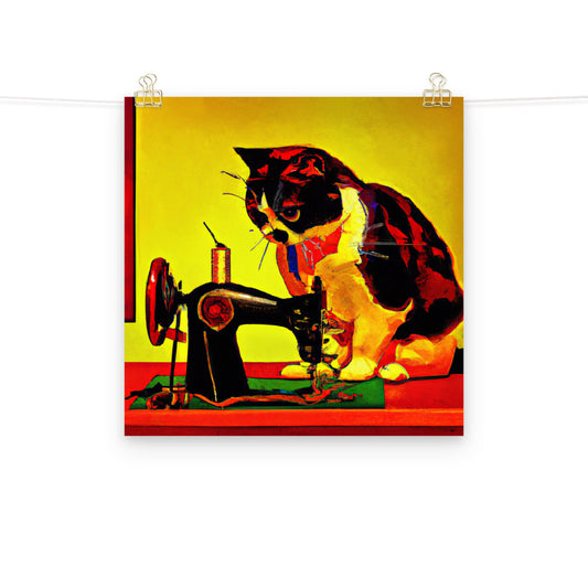 Wall Art Poster with "sewing cat" design - perfect gift for people who love to sew