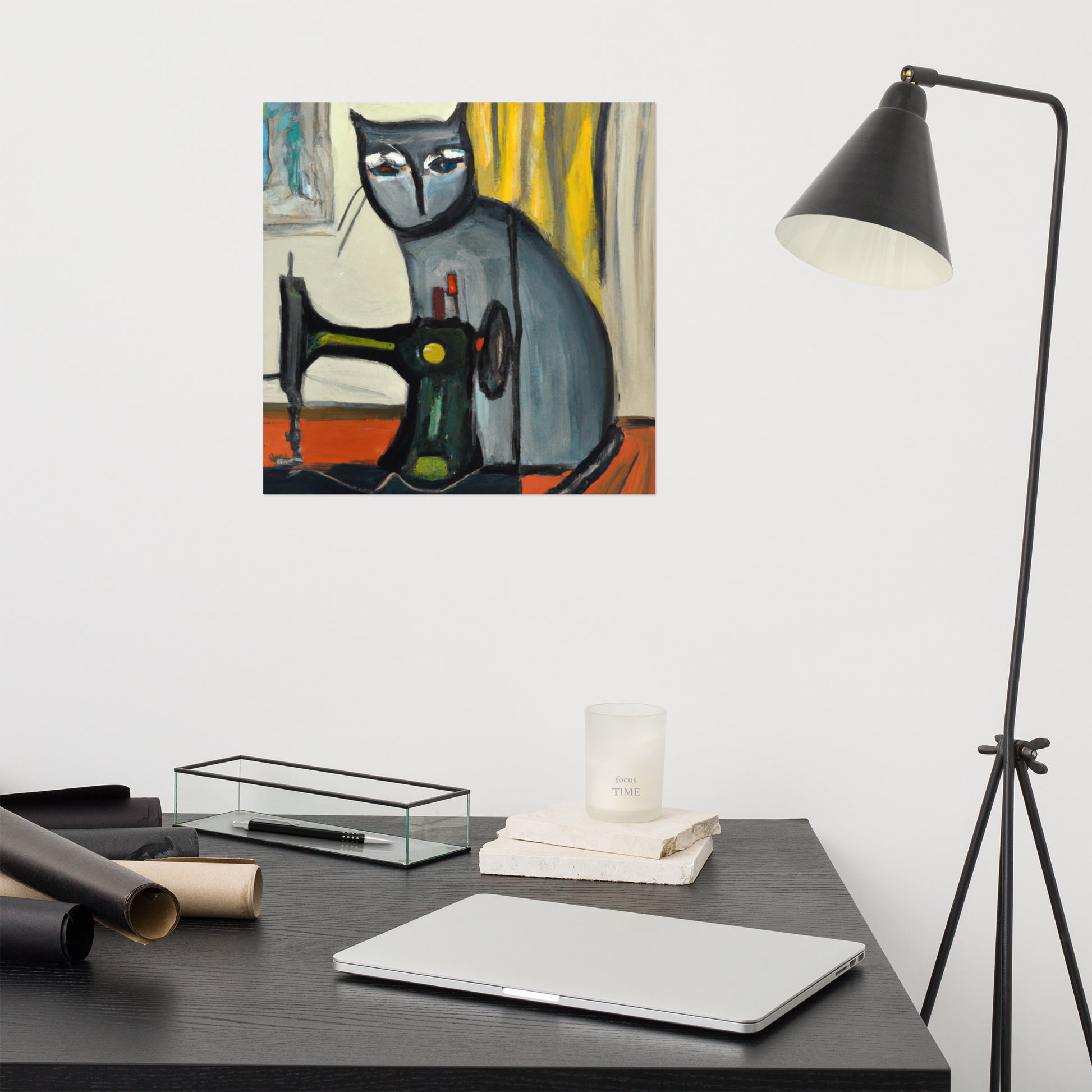 Wall Art Poster with "sewing cat" design - perfect gift for people who love to sew