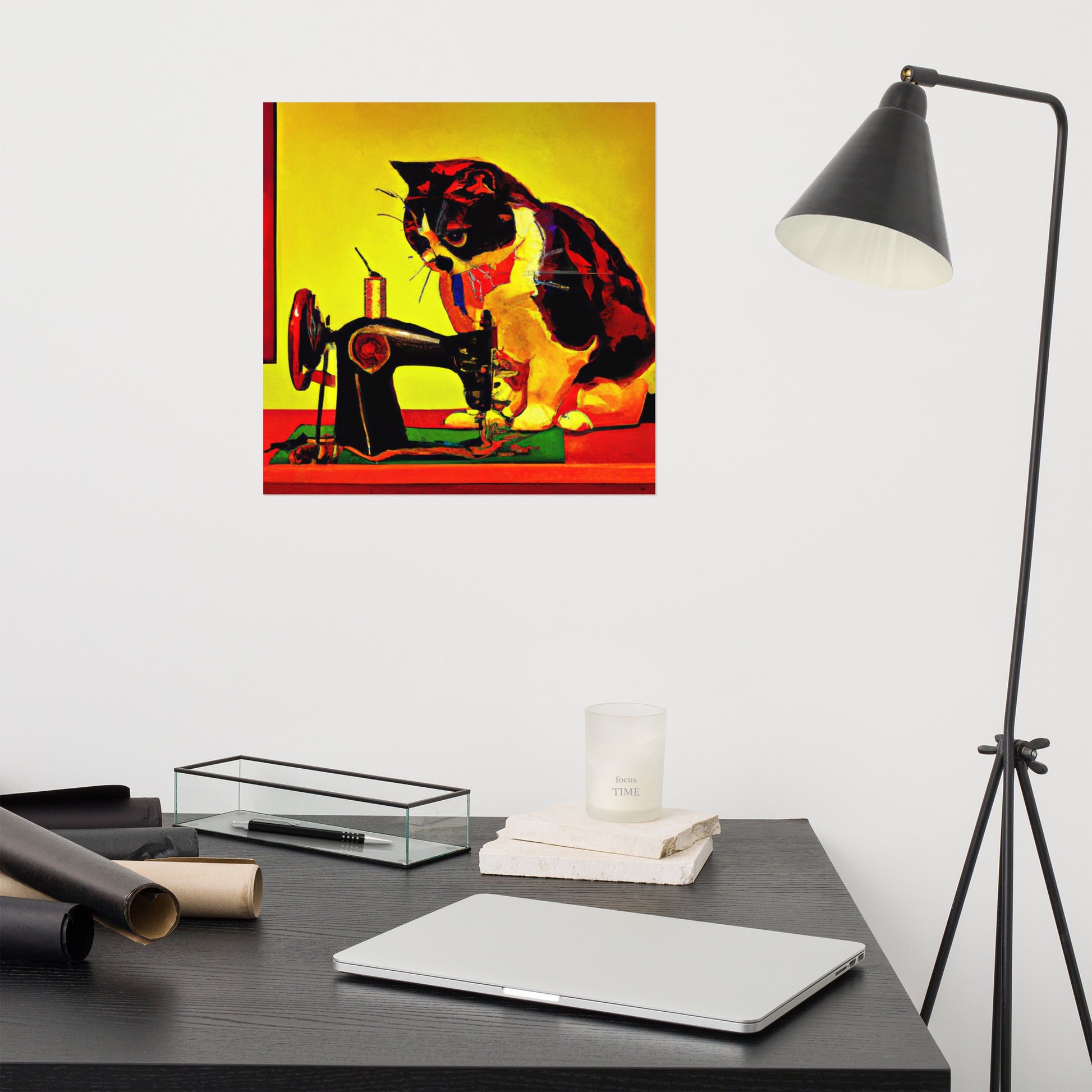 Wall Art Poster with "sewing cat" design - perfect gift for people who love to sew