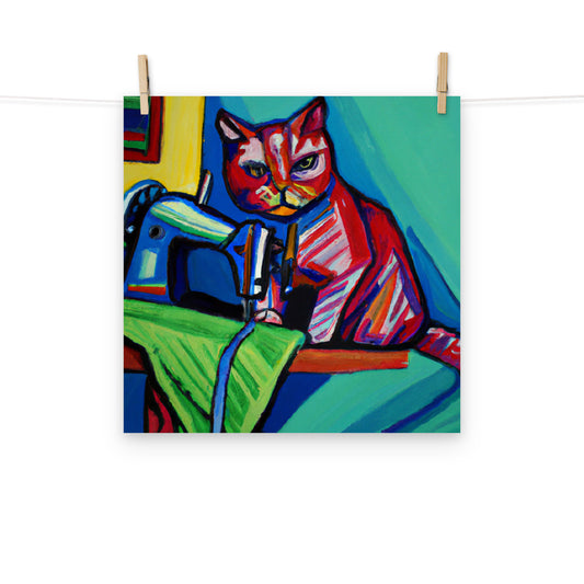 Wall Art Poster with "sewing cat" design - perfect gift for people who love to sew