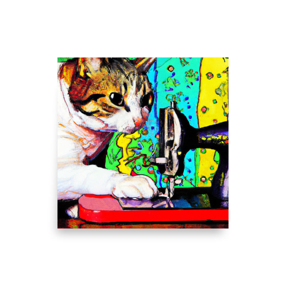 Wall Art Poster with "sewing cat" design - perfect gift for people who love to sew