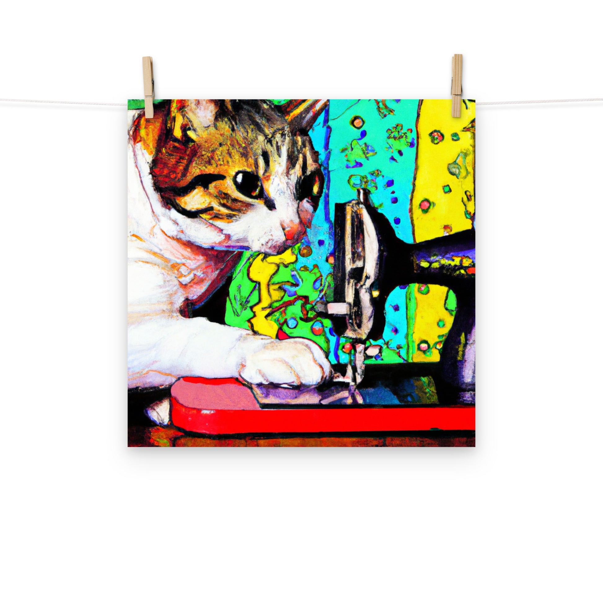 Wall Art Poster with "sewing cat" design - perfect gift for people who love to sew