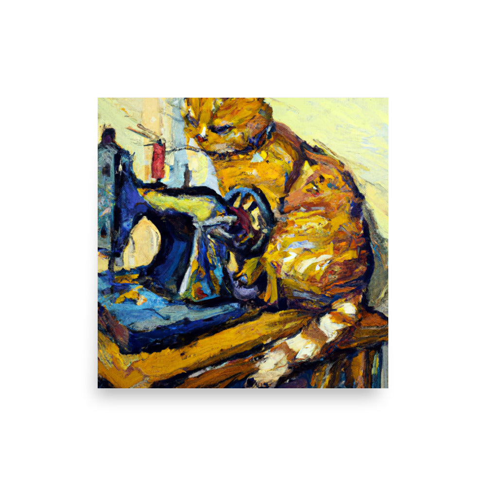 Wall Art Poster with "sewing cat" design - perfect gift for people who love to sew