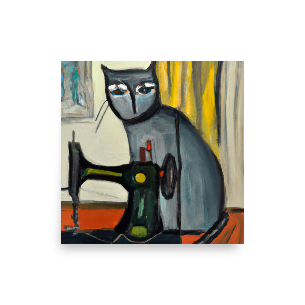 Wall Art Poster with "sewing cat" design - perfect gift for people who love to sew