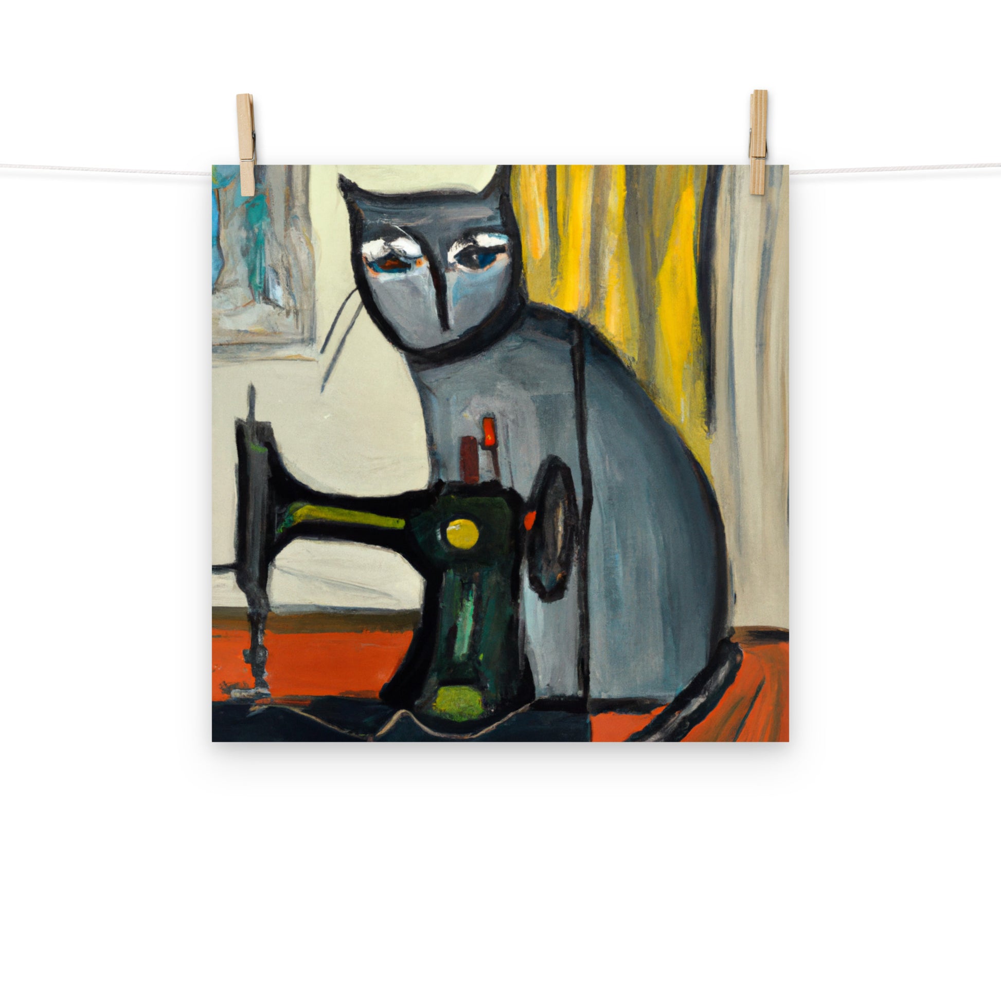 Wall Art Poster with "sewing cat" design - perfect gift for people who love to sew