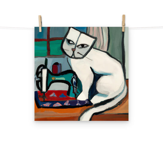 Wall Art Poster with "sewing cat" design - perfect gift for people who love to sew