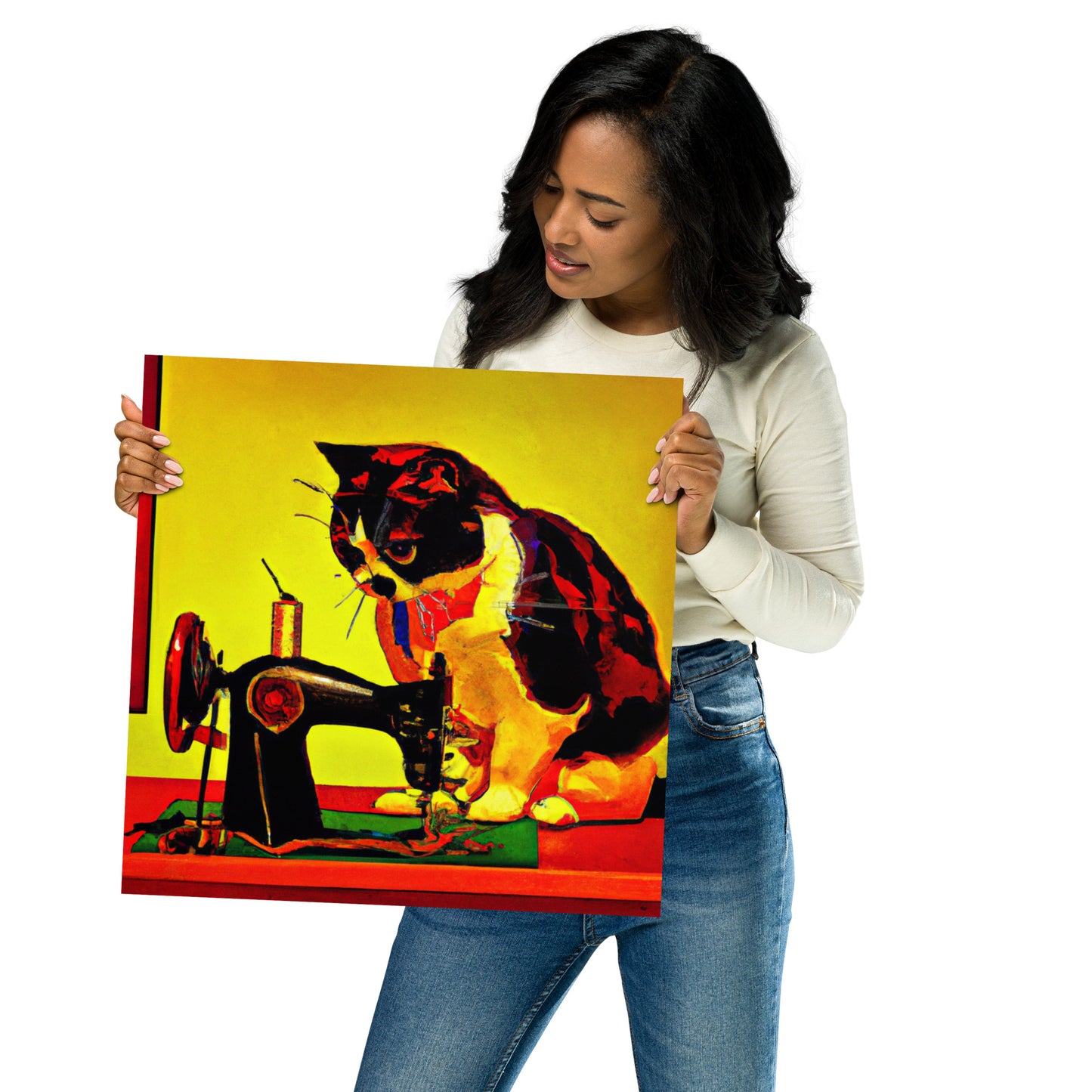 Wall Art Poster with "sewing cat" design - perfect gift for people who love to sew