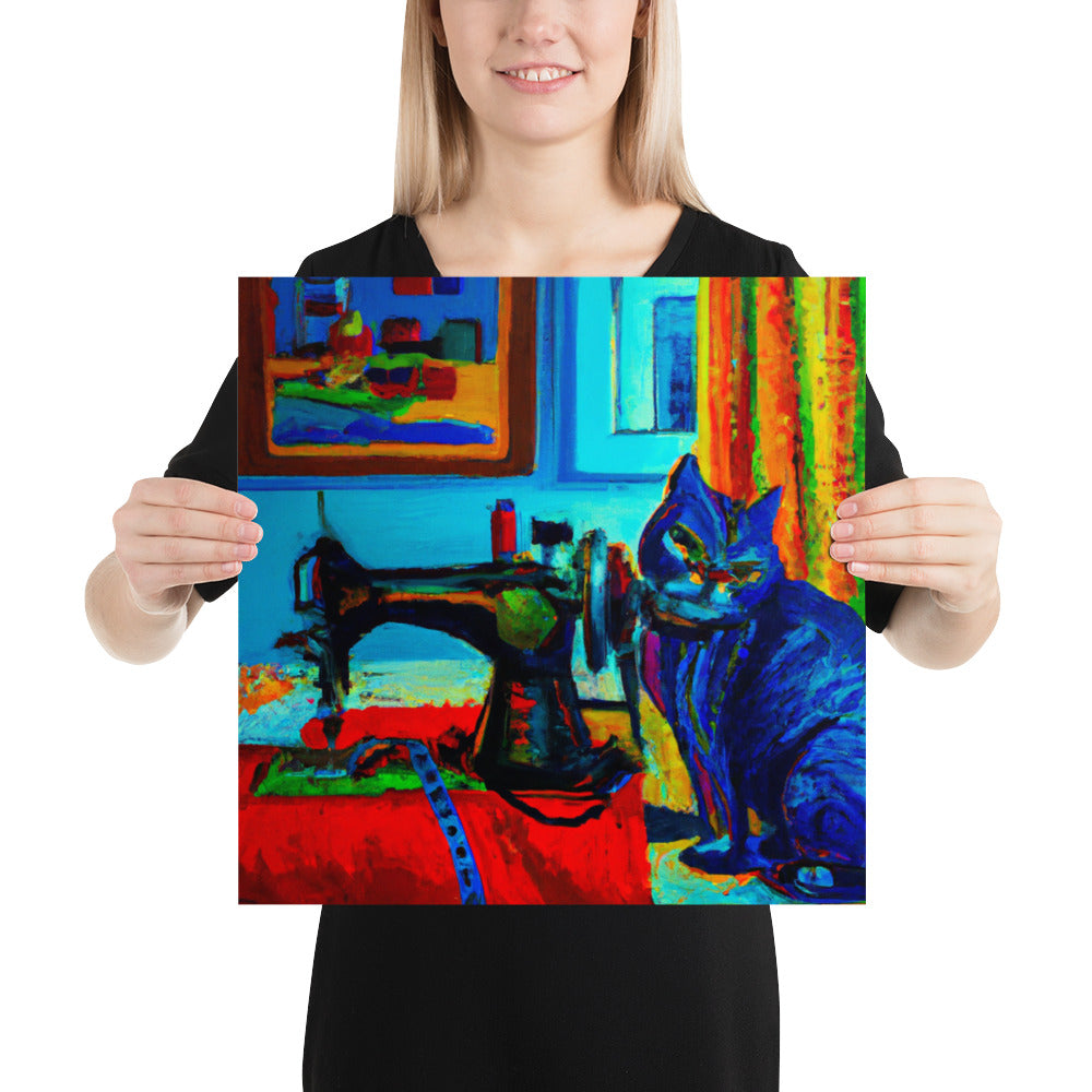 Wall Art Poster with "sewing cat" design - perfect gift for people who love to sew