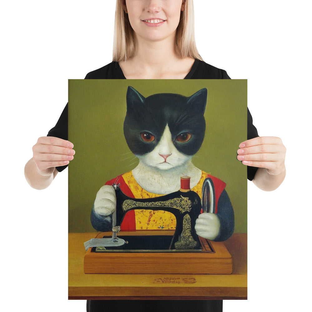 Wall Art Poster with "sewing cat" design - perfect gift for people who love to sew