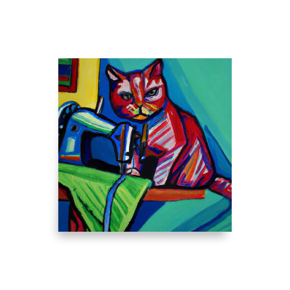 Wall Art Poster with "sewing cat" design - perfect gift for people who love to sew