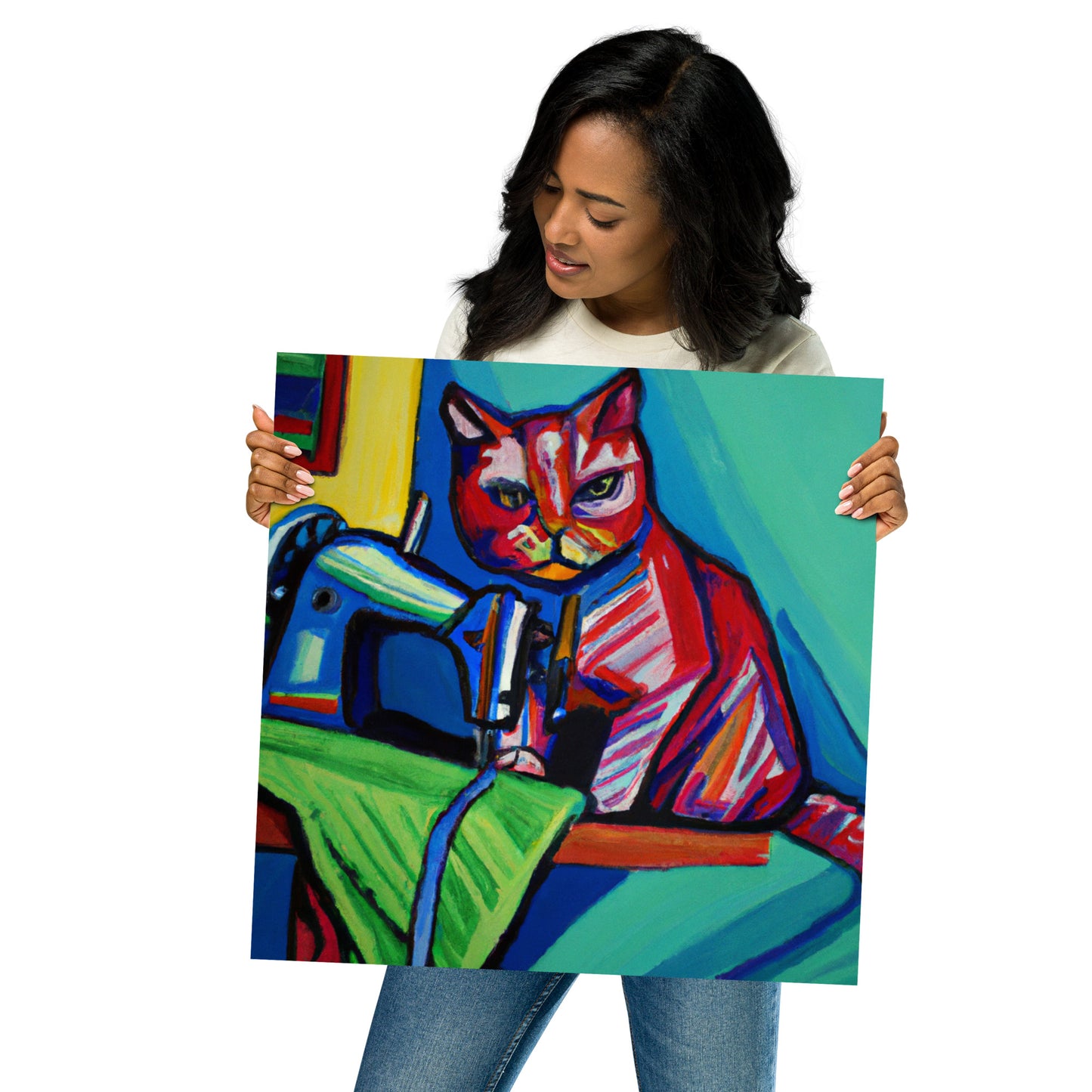 Wall Art Poster with "sewing cat" design - perfect gift for people who love to sew