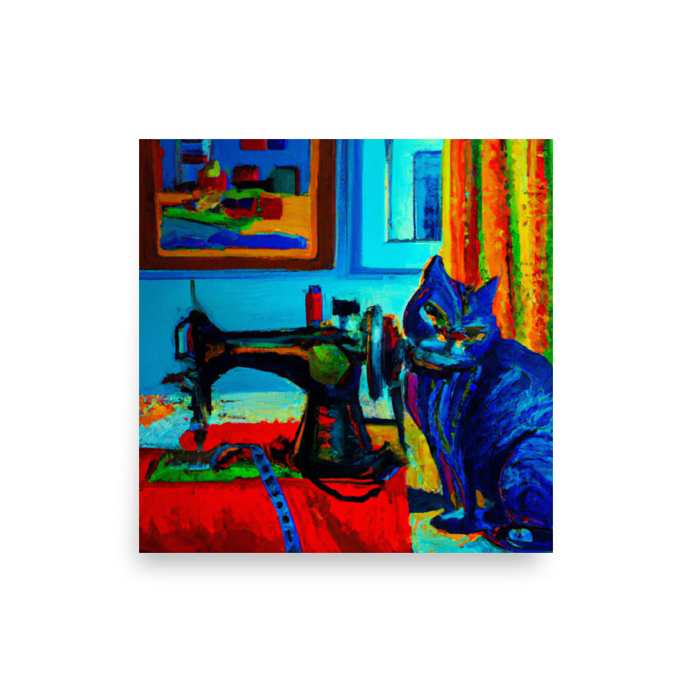 Wall Art Poster with "sewing cat" design - perfect gift for people who love to sew