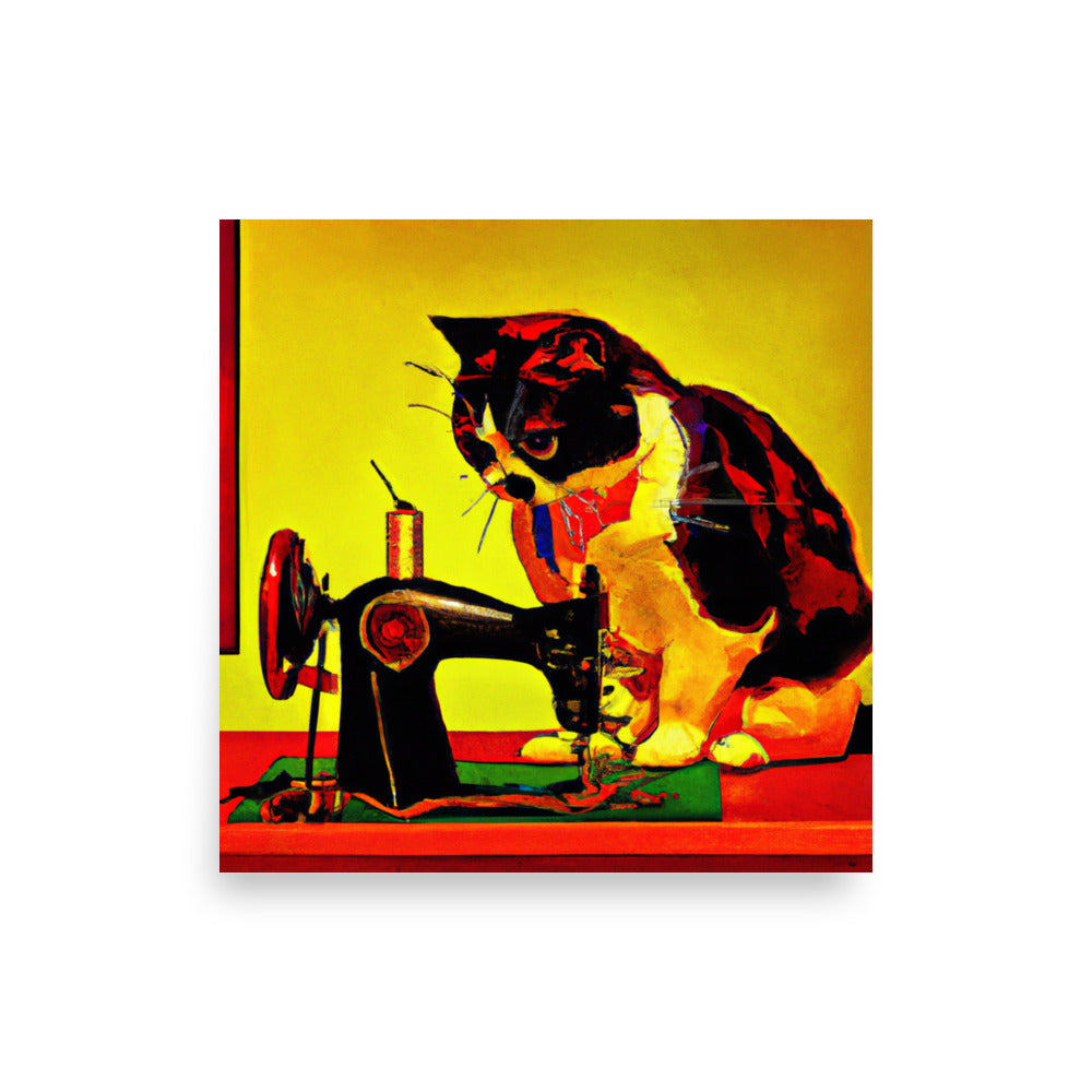 Wall Art Poster with "sewing cat" design - perfect gift for people who love to sew