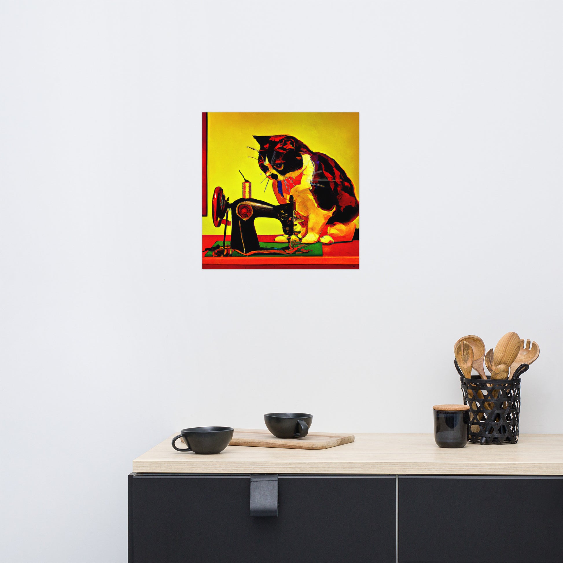 Wall Art Poster with "sewing cat" design - perfect gift for people who love to sew