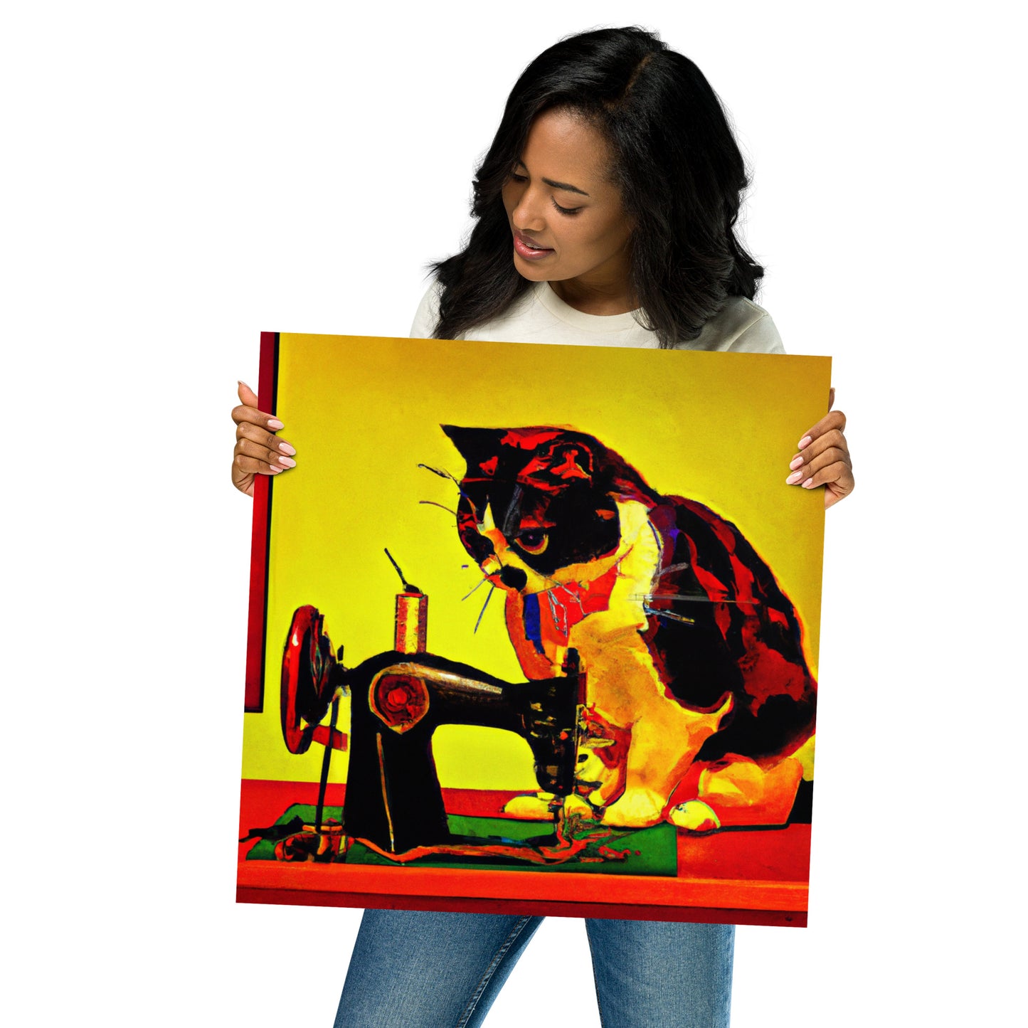 Wall Art Poster with "sewing cat" design - perfect gift for people who love to sew