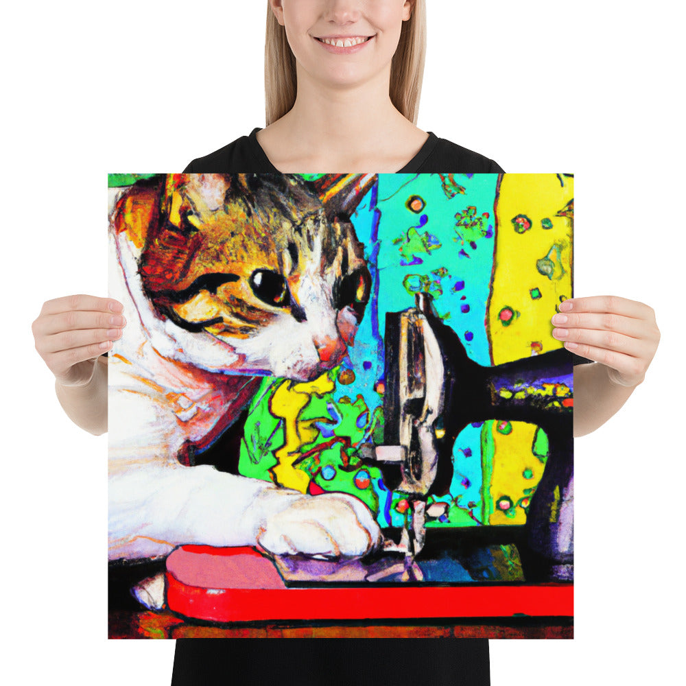 Wall Art Poster with "sewing cat" design - perfect gift for people who love to sew