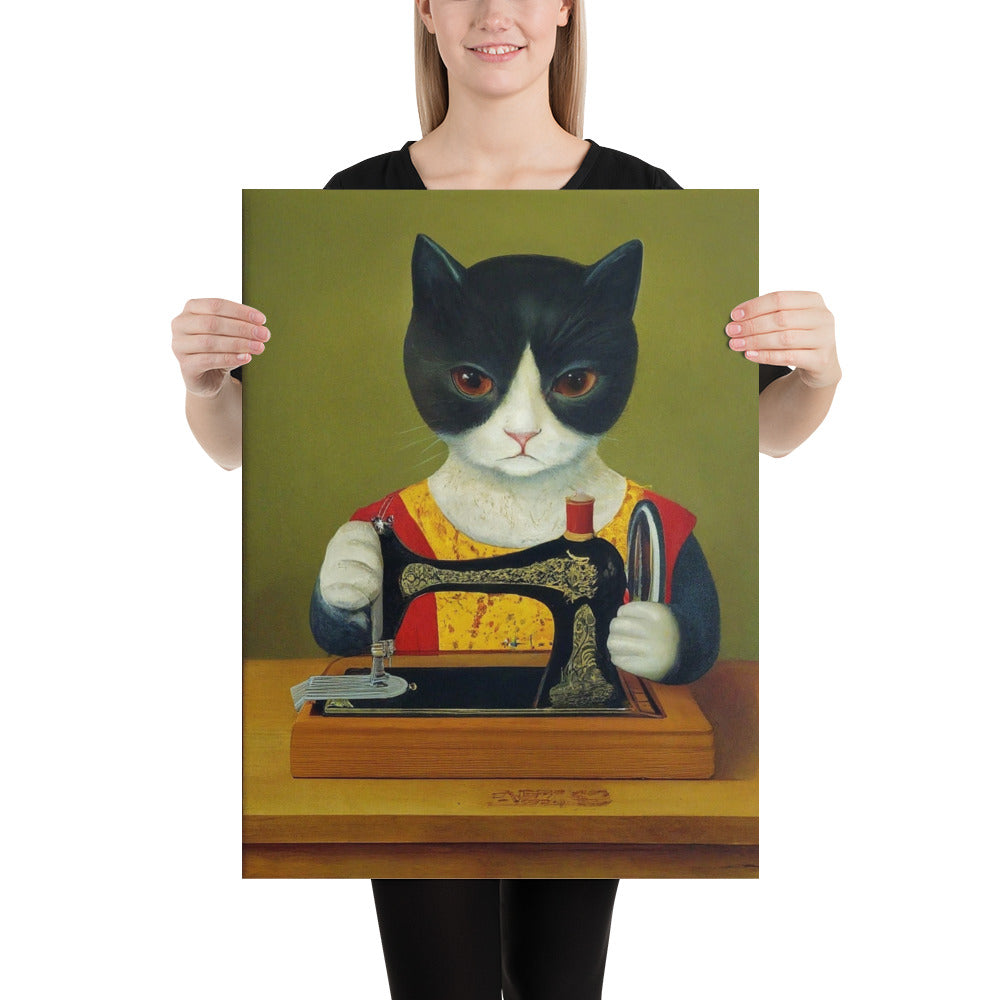 Wall Art Poster with "sewing cat" design - perfect gift for people who love to sew