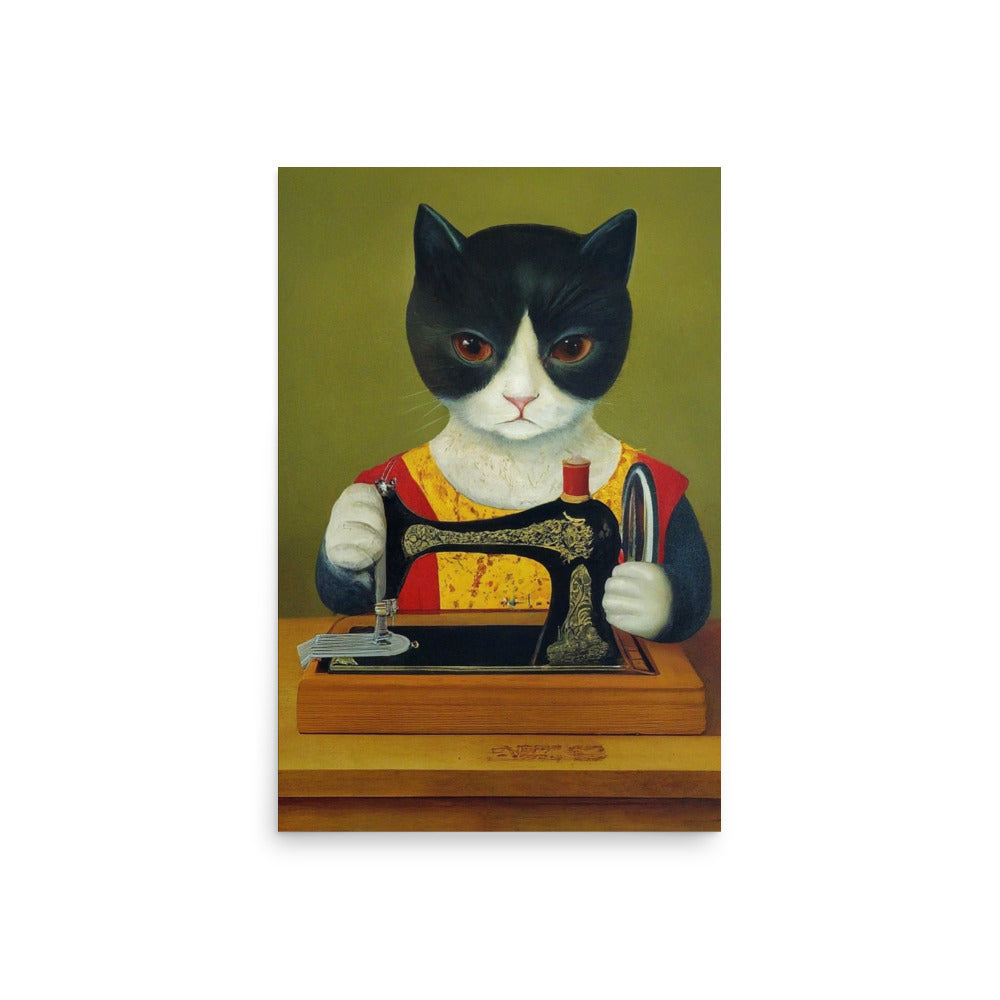 Wall Art Poster with "sewing cat" design - perfect gift for people who love to sew