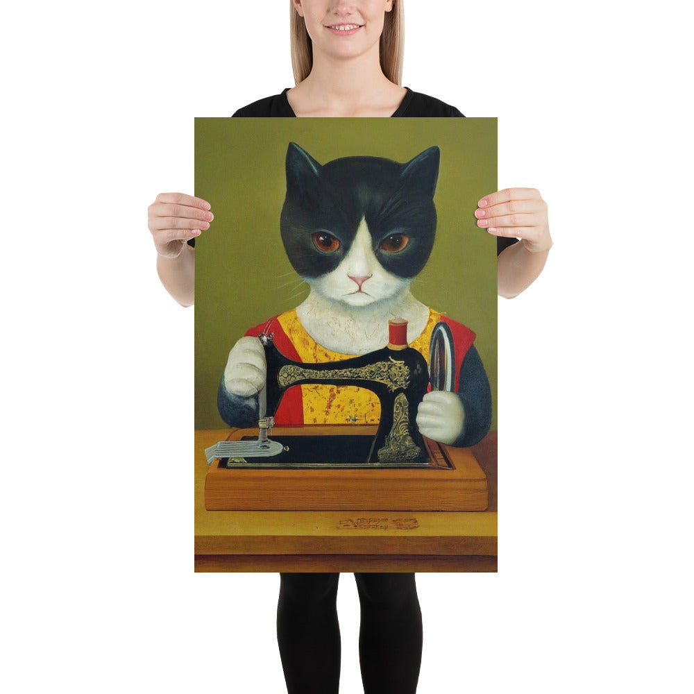 Wall Art Poster with "sewing cat" design - perfect gift for people who love to sew