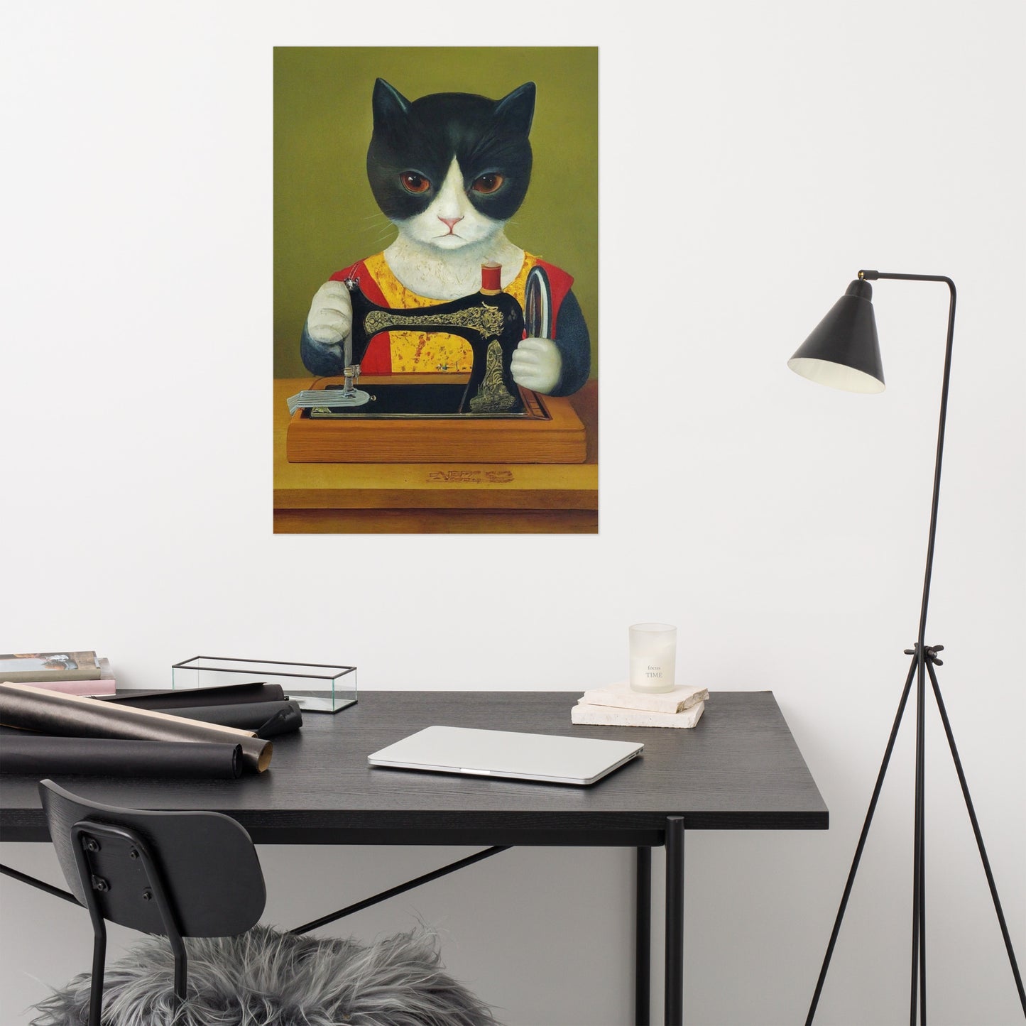 Wall Art Poster with "sewing cat" design - perfect gift for people who love to sew