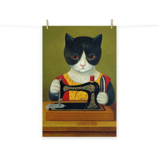 Wall Art Poster with "sewing cat" design - perfect gift for people who love to sew