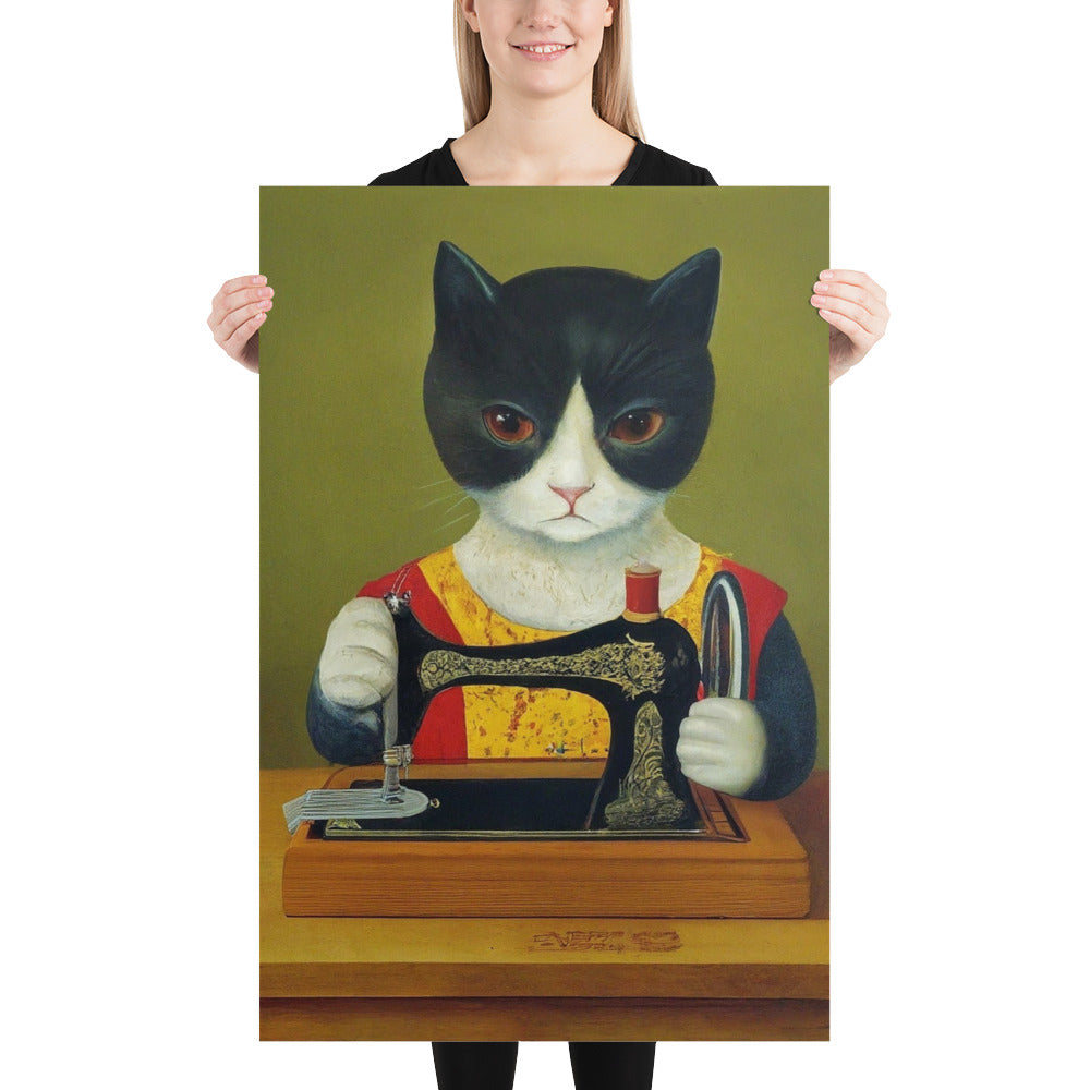 Wall Art Poster with "sewing cat" design - perfect gift for people who love to sew