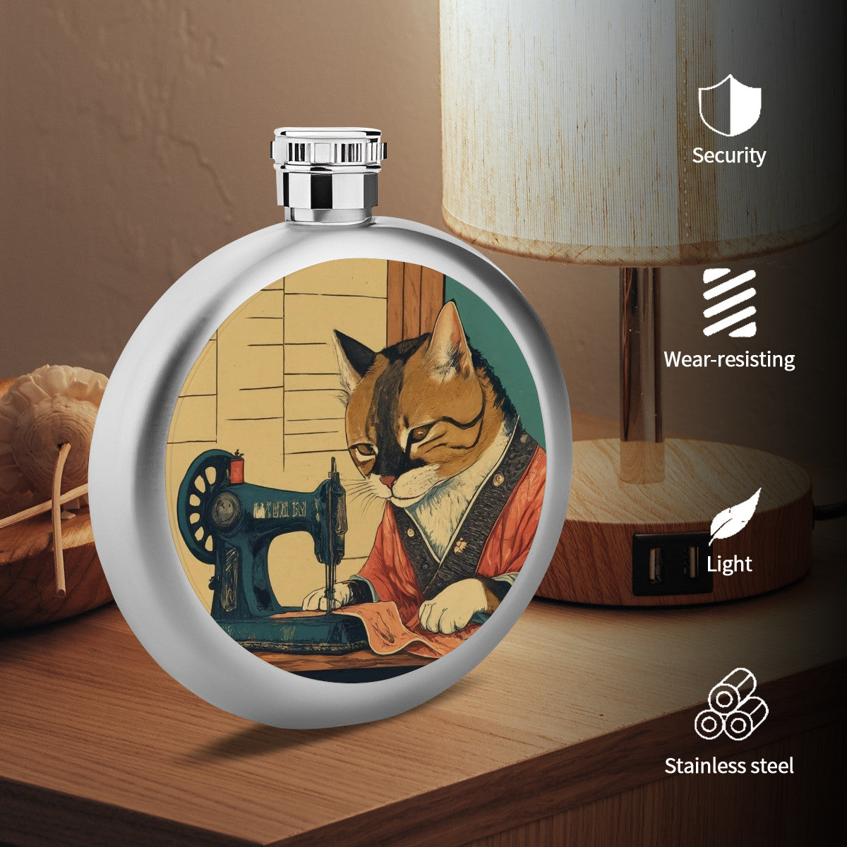 Flask with "Sewing Cats" design – The Perfect Gift for People who Love to Sew