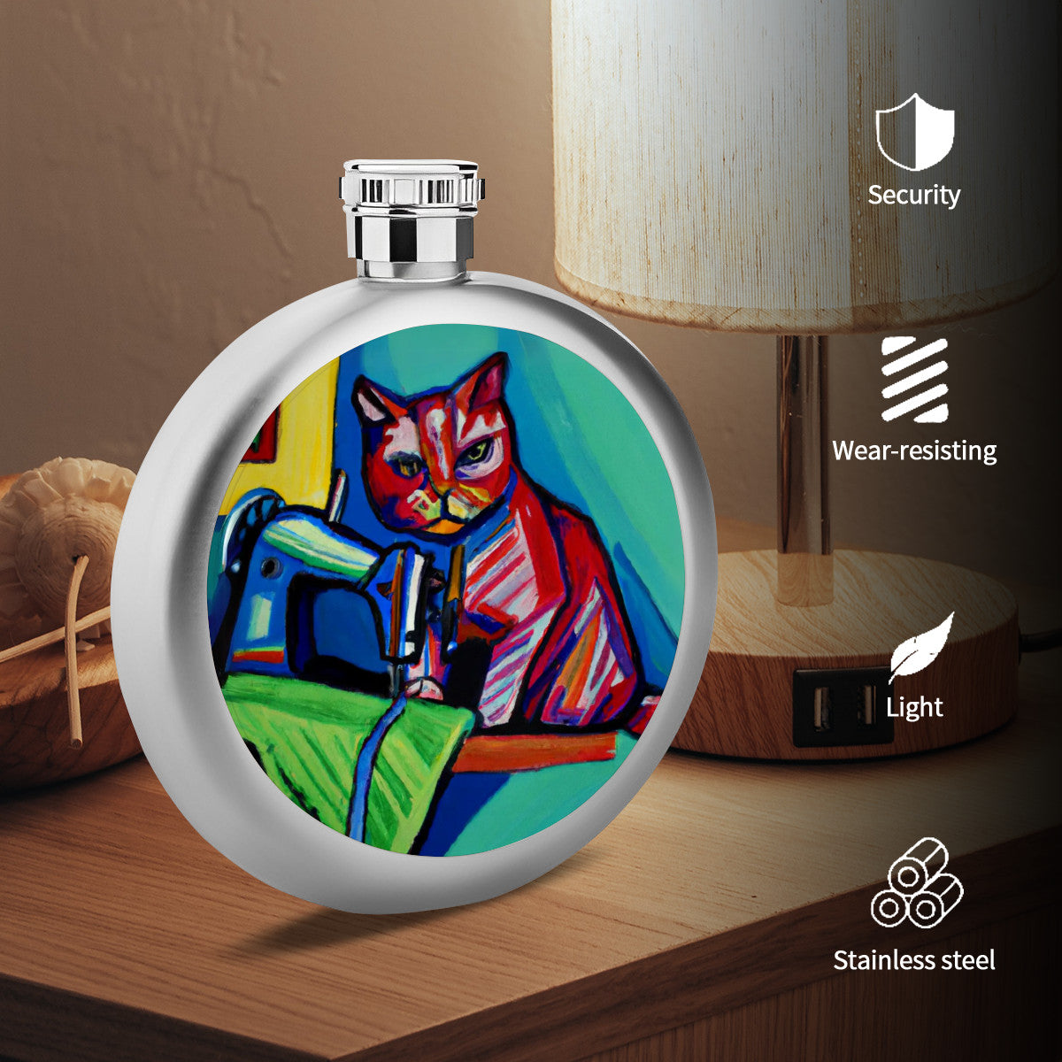 Flask with "Sewing Cats" design – The Perfect Gift for People who Love to Sew