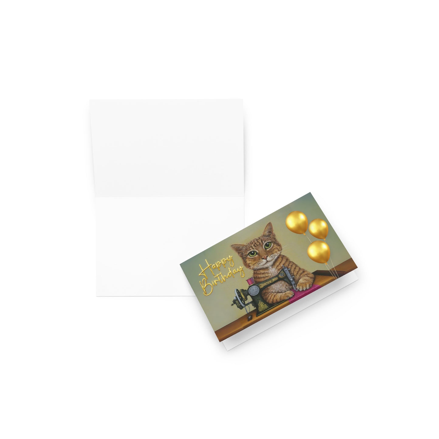 Ginger Sewing Cat Birthday Card