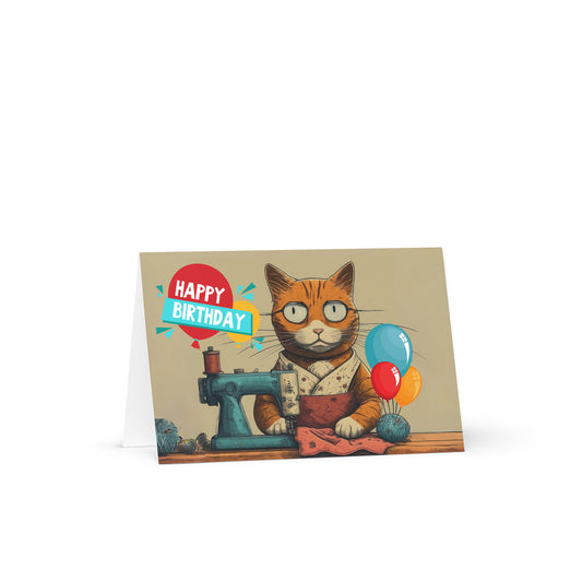 Seamstress Cat Birthday Card