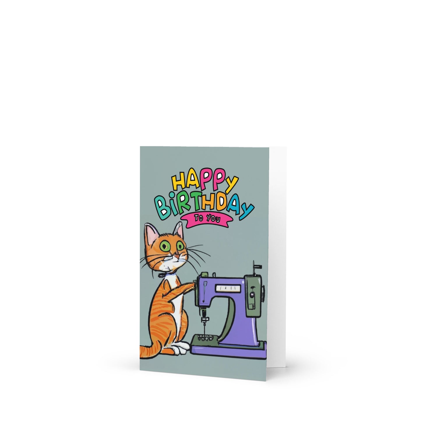Orange Sewing Cat Birthday Card
