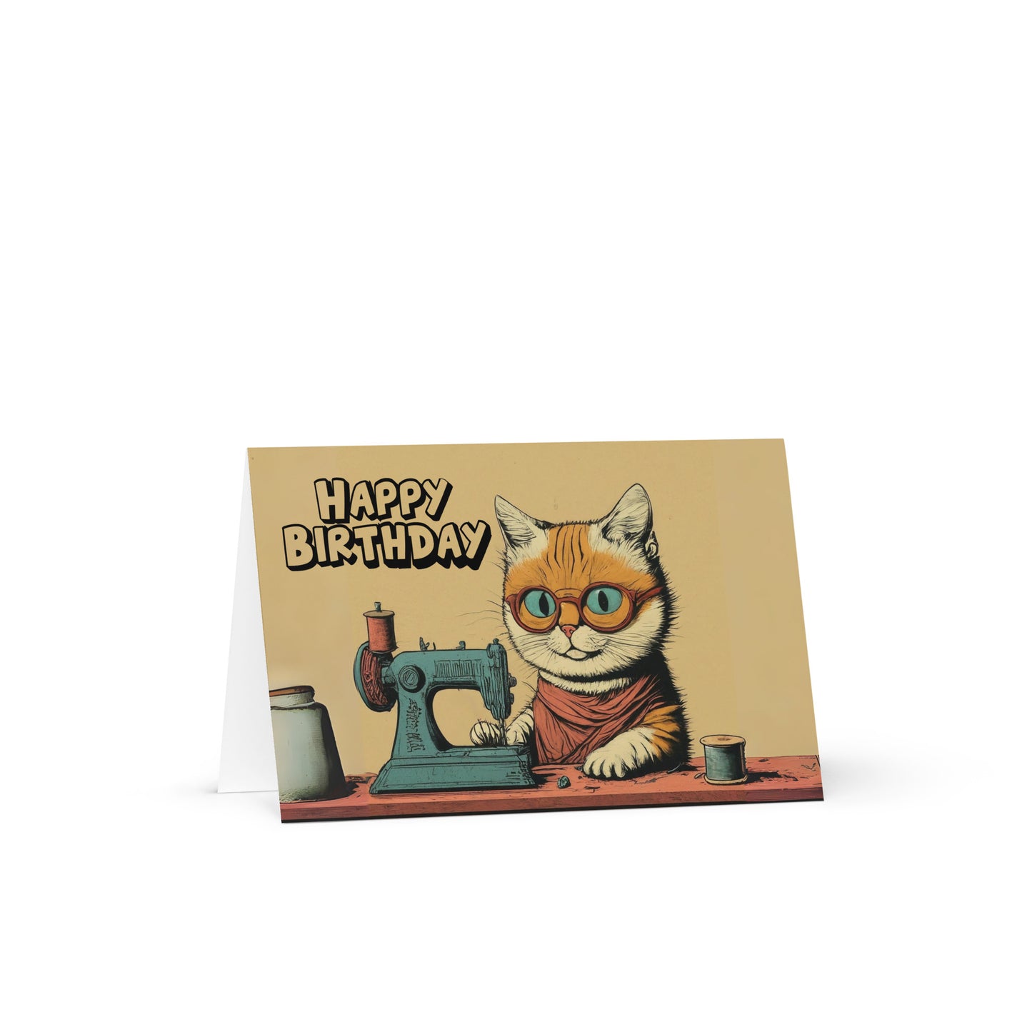 Sewing Cat Birthday Card