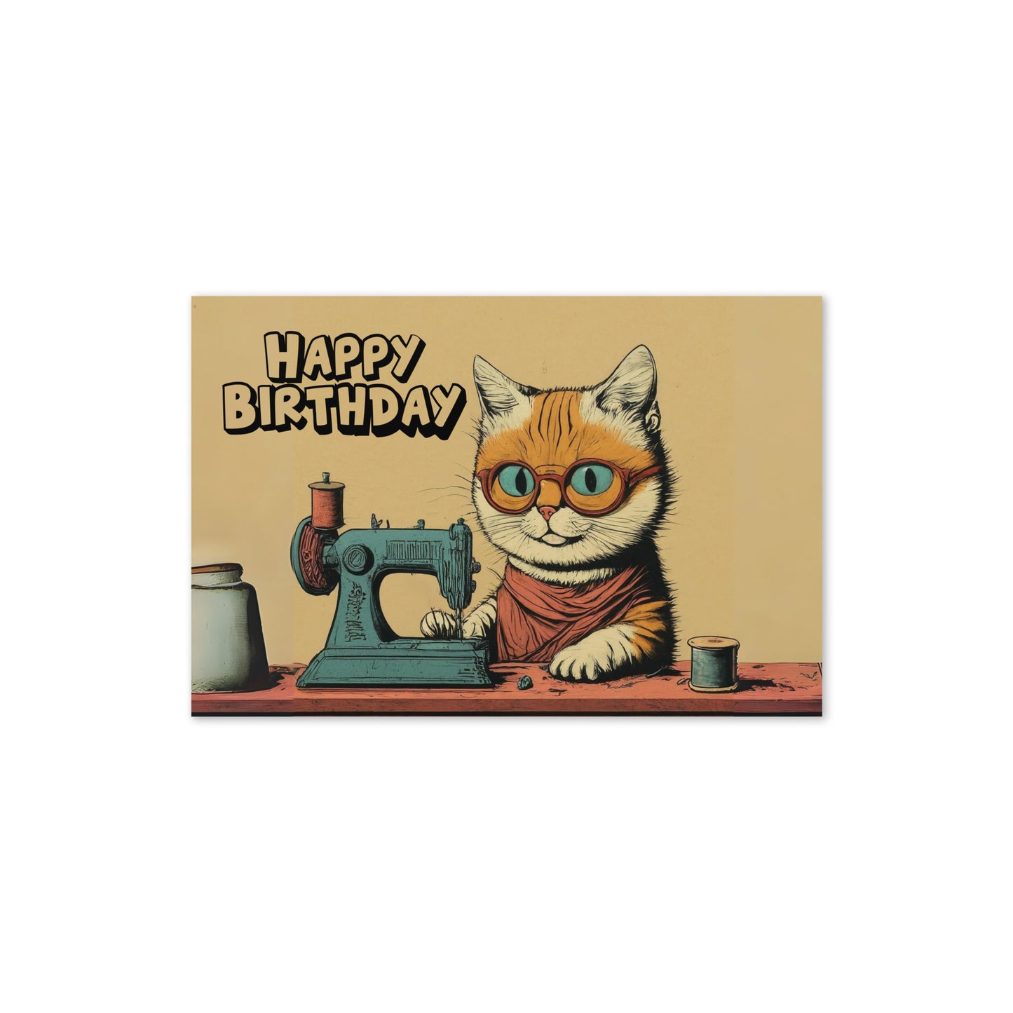 Sewing Cat Birthday Card