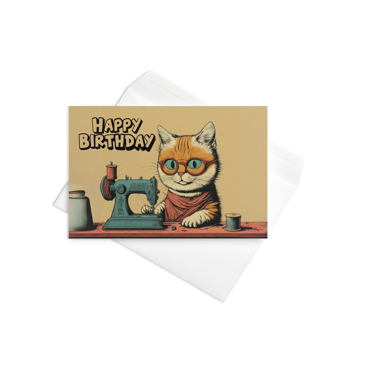 Sewing Cat Birthday Card