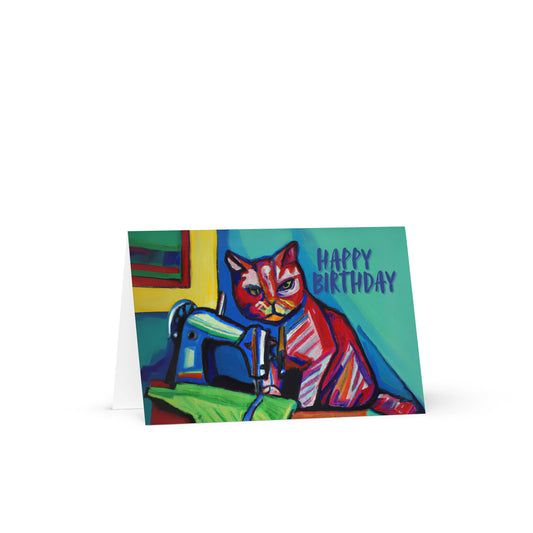 Sewing Cat 25 Birthday Card