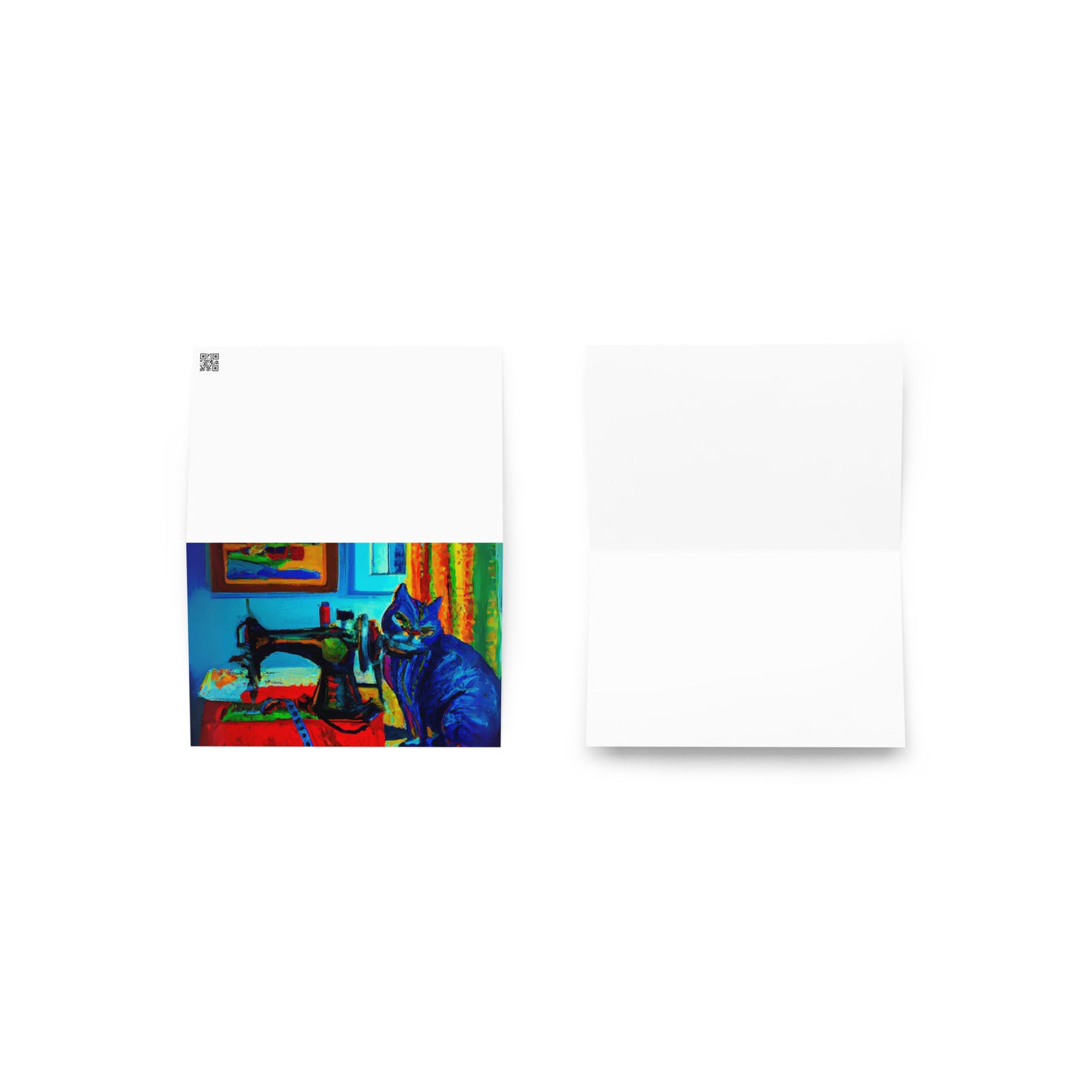 Blue Sewing Cat Blank card