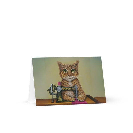 Ginger Sewing Cat Blank Card