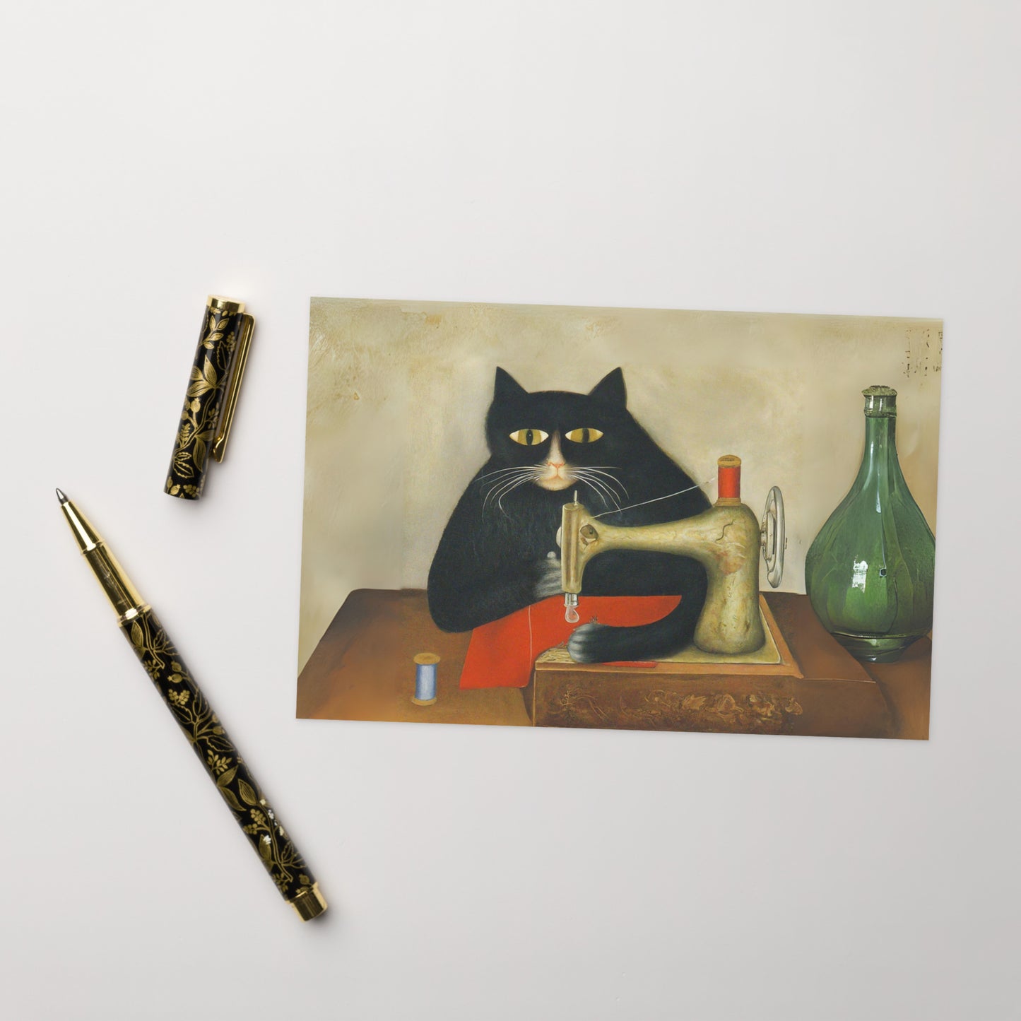 Black Sewing Cat Blank Card