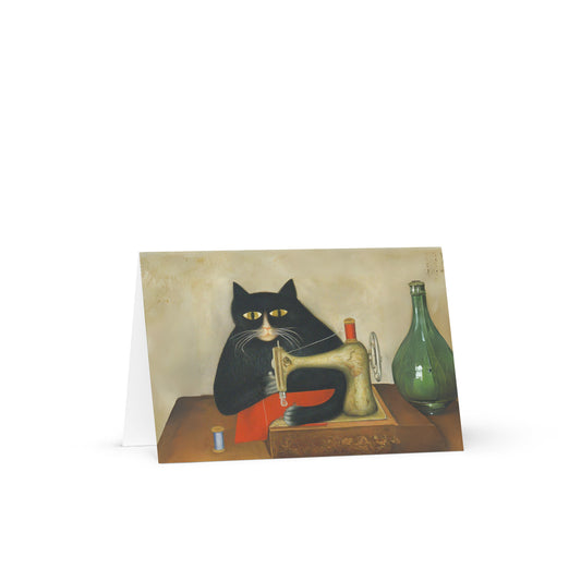 Black Sewing Cat Blank Card