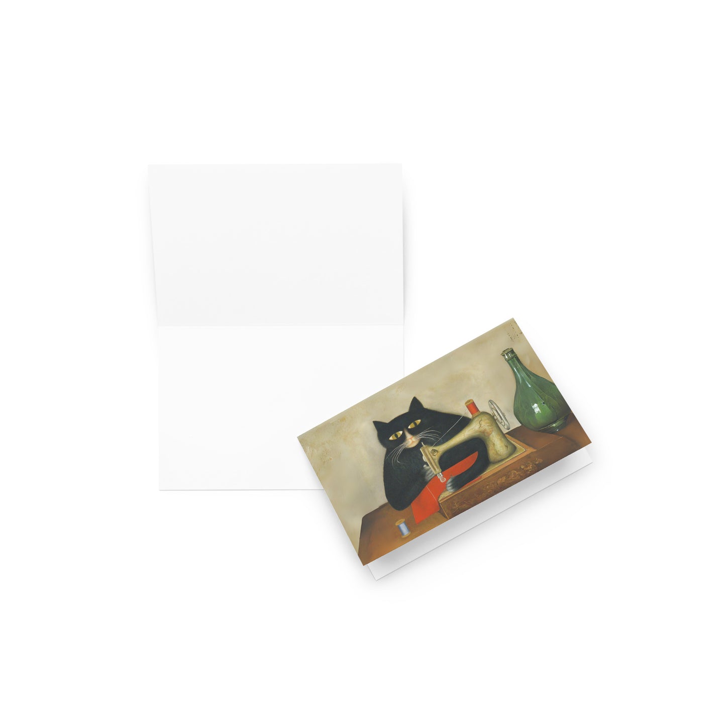 Black Sewing Cat Blank Card