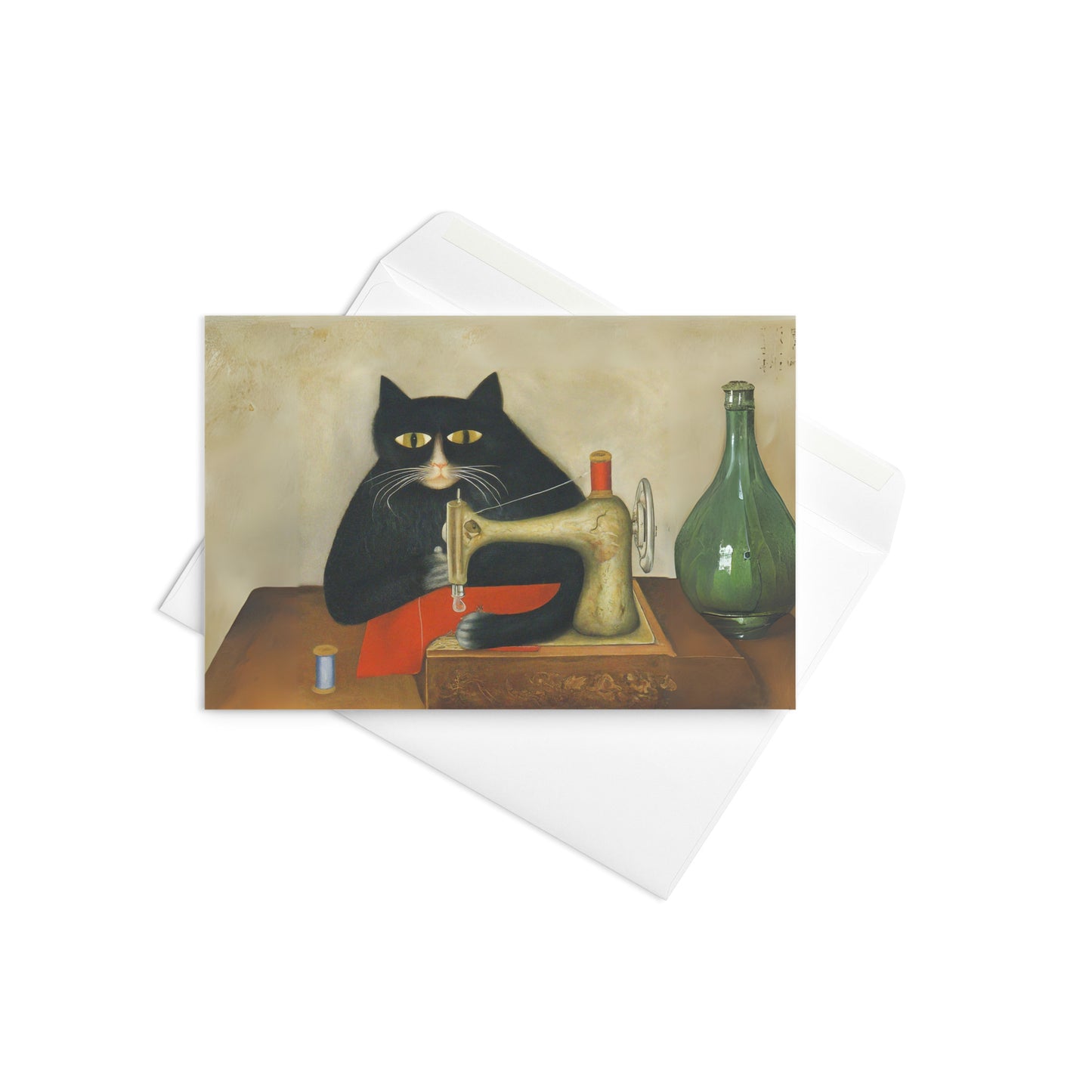 Black Sewing Cat Blank Card