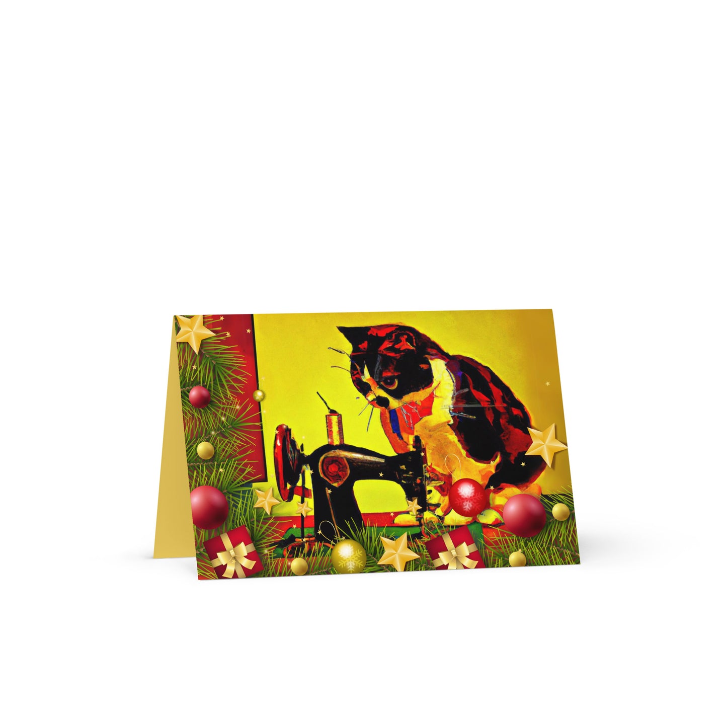 Happy Holidays Pop Art Sewing Cat Card