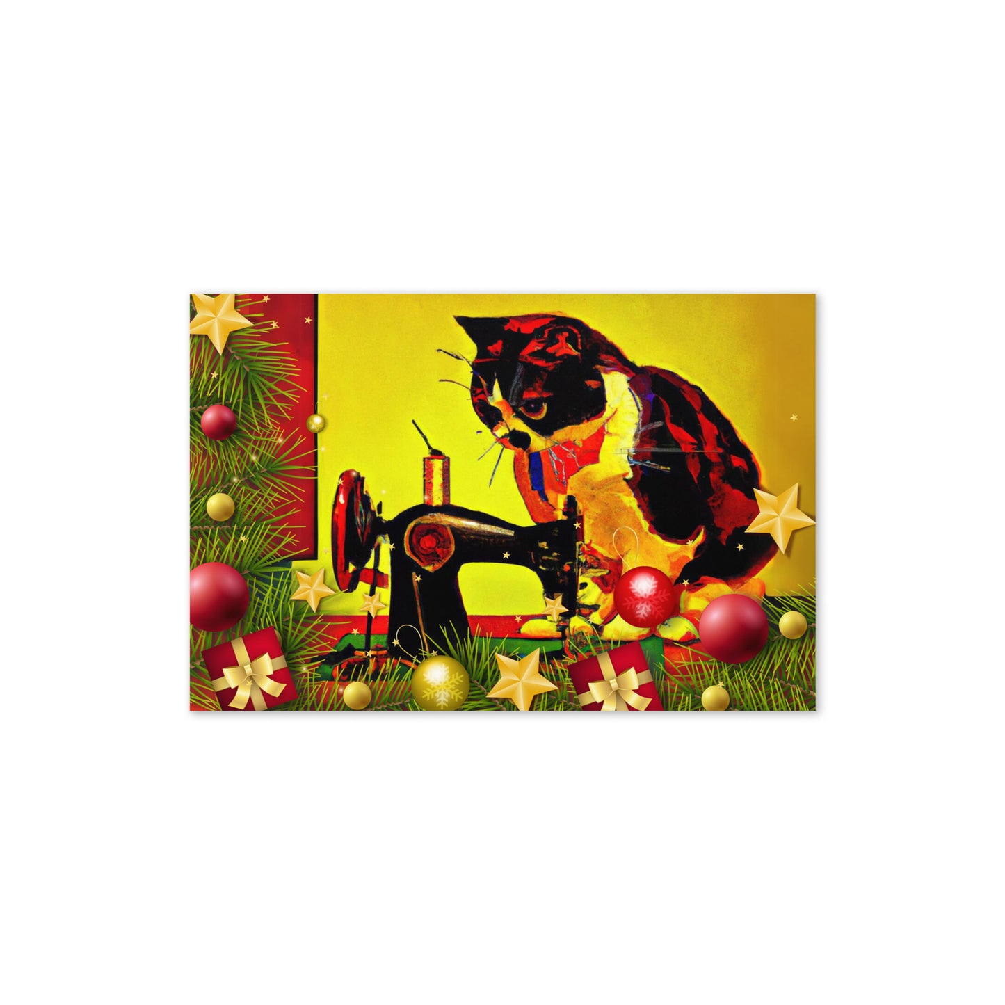 Happy Holidays Pop Art Sewing Cat Card