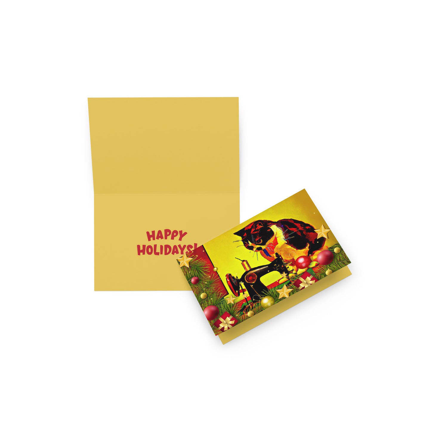 Happy Holidays Pop Art Sewing Cat Card